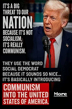 President Trump: ''Communism is the biggest threat to our country, including World War I, World War II, Pearl Harbor, September 11''. ''It's a bigger threat, potentially a bigger threat than that, because it's a cancer that spreads, and you better stop it fast.'' Only 42% of Democrats viewed capitalism favorably, while 66% had a positive view of socialism. The poll found that Democrats have warmed slightly on socialism since 2010, with Democrats under age 50 much less likely to view capitalism favorably.